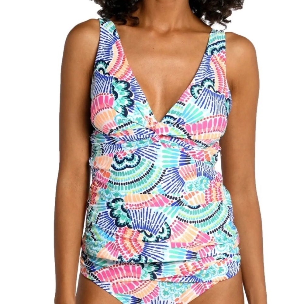 La Blanca Geometric Print Tankini Top Swimsuit Bathing Suit NWT 8